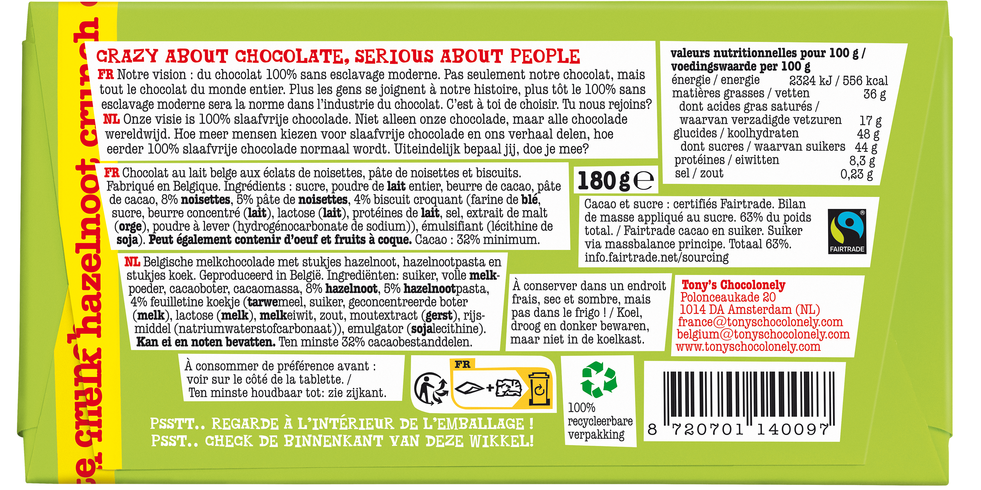 melk hazelnoot crunch-Tony’s Chocolonely Belgium