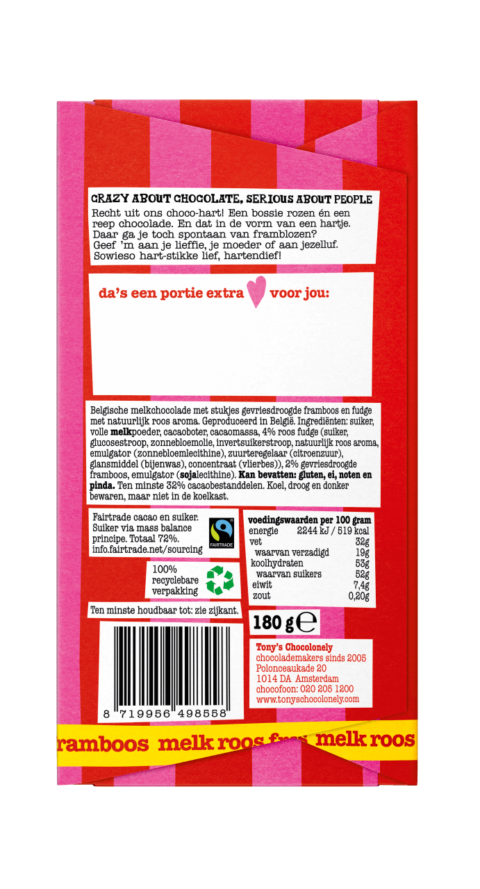 recht uit m’n chocohart - melk roos framboos-Tony’s Chocolonely Belgium