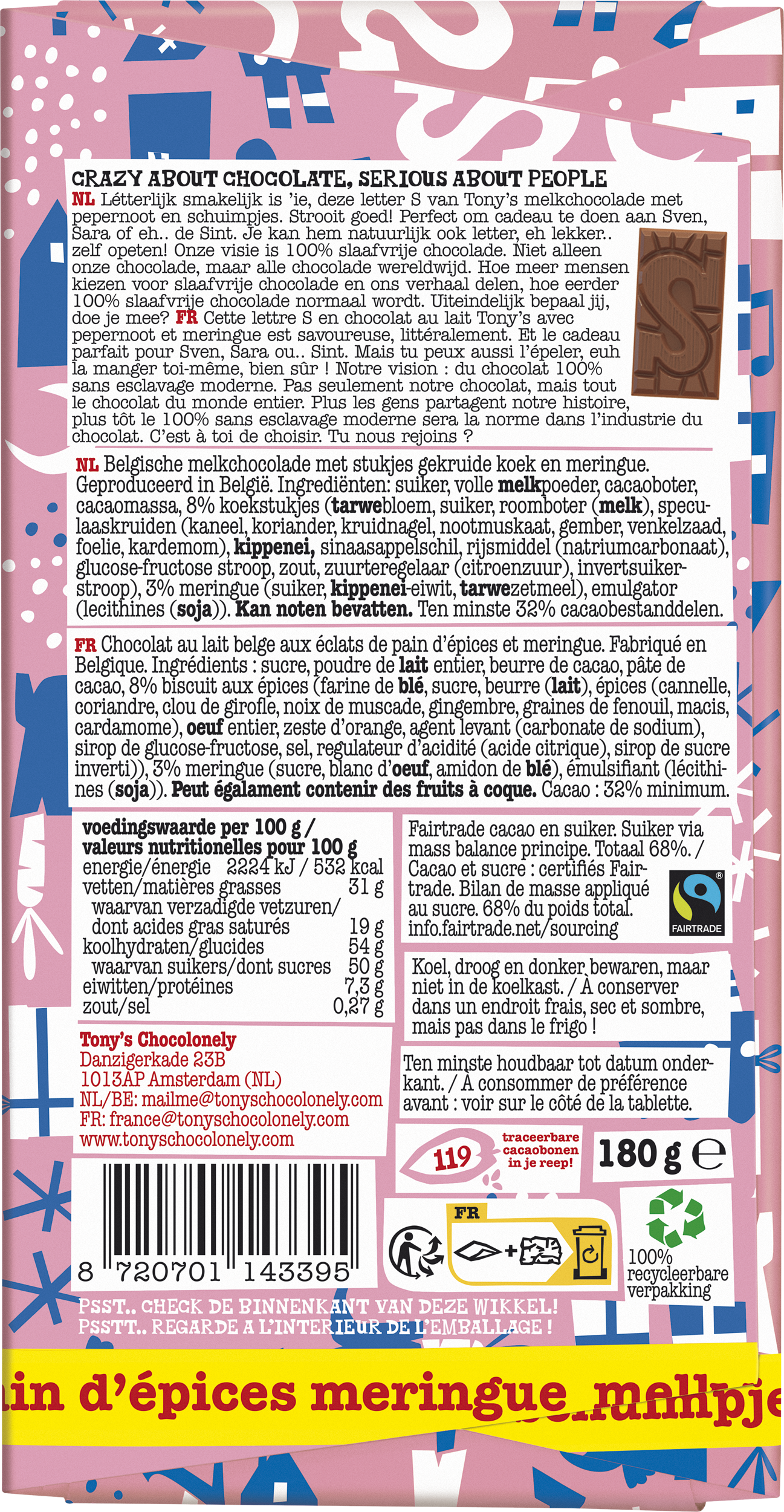 letterreep S melk pepernoot schuimpjes-Tony’s Chocolonely Belgium