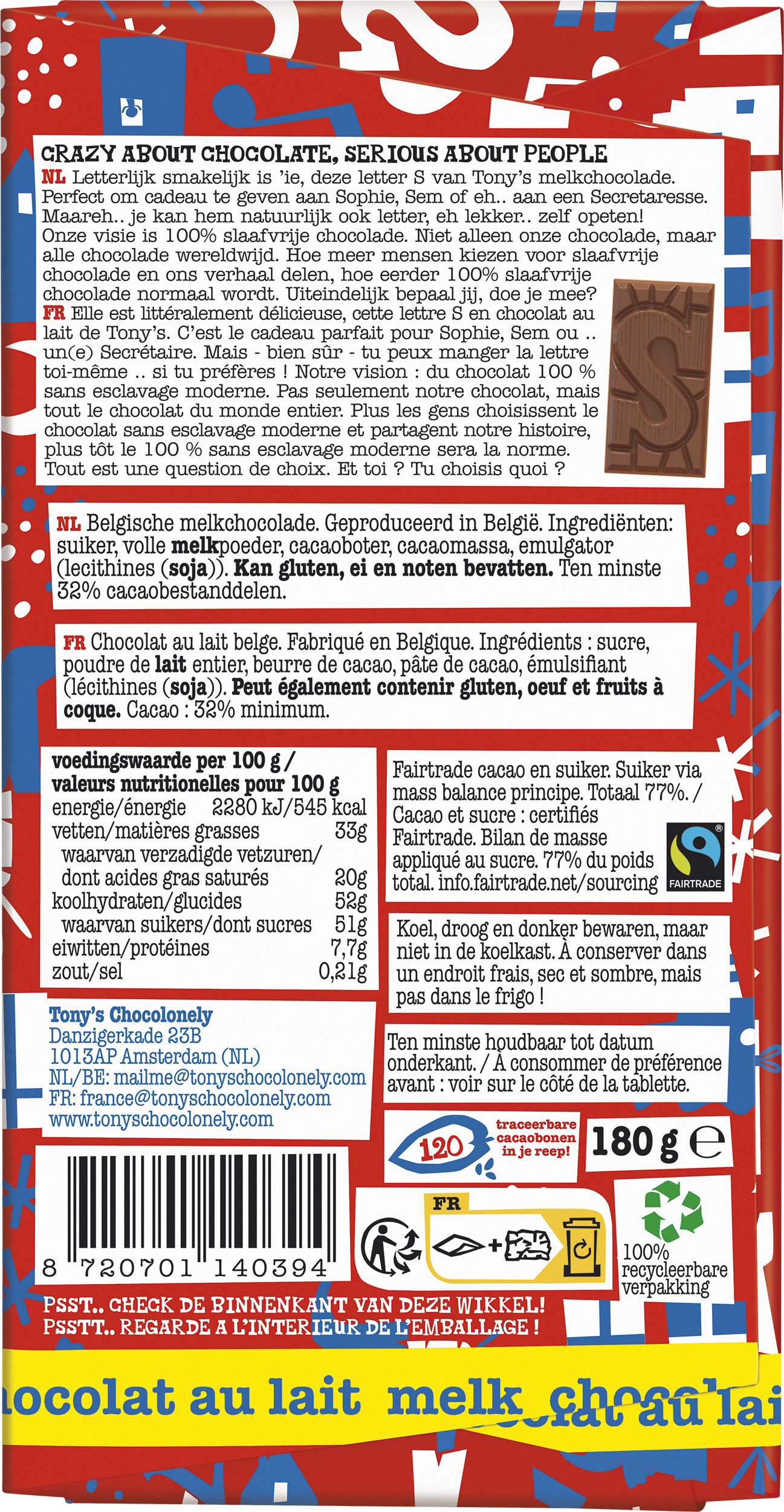 letterreep S melk-Tony’s Chocolonely Belgium