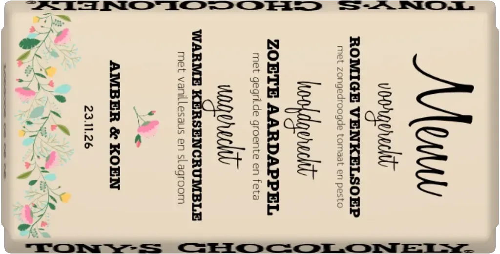gepersonaliseerd menu bruiloft