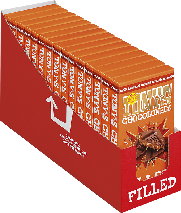 Filled melkchocolade karamel zeezout crunch