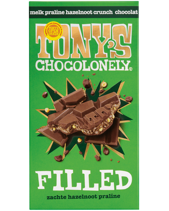 filled melkchocolade praline hazelnoot crunch