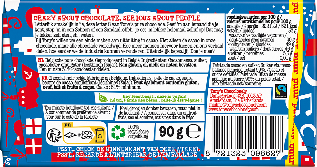 Lettre en chocolat S, pur, 90 g