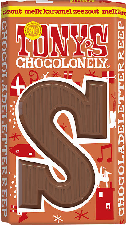 Lettre en chocolat S caramel au lait et sel marin, 90g
